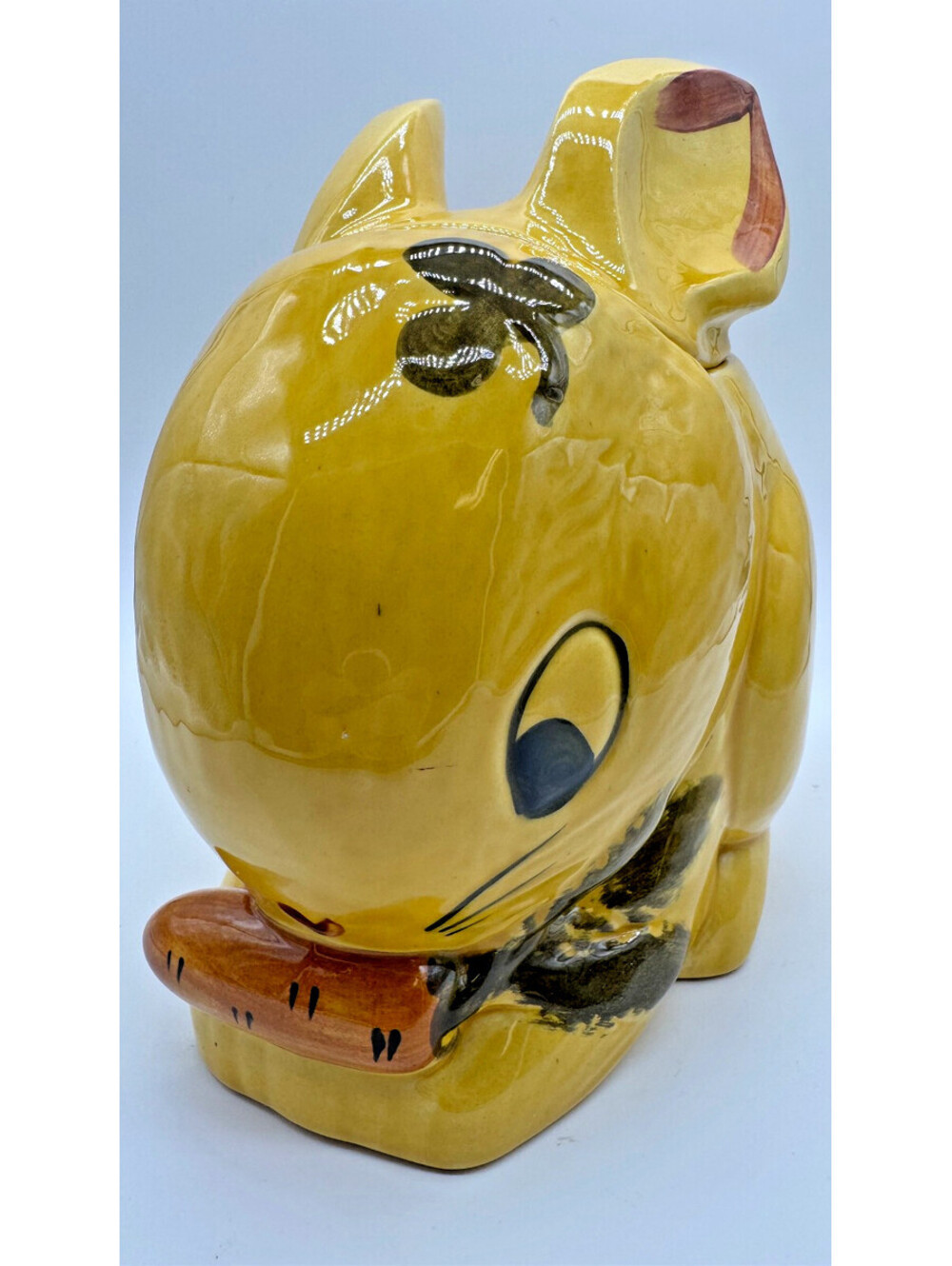 Vintage Yellow Lucky Bunny Rabbit Cookie Jar Carrot Clover Easter Ceramic